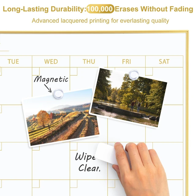 Alt view image 3 of 7 - Whiteboard Calendar with Cork Board 36"x24" Magnetic White Board Calendar Dry Erase for Wall, Gold Frame Monthly Combination Board for Office, Home, School