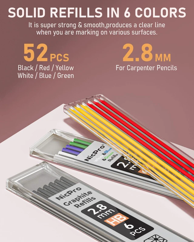 Alt view image 4 of 7 - 4 Pack Carpenter Pencil with Sharpener, Mechanical Carpenter Pencils 52 Refills, Comfortable Grip Construction Pencil, Heavy Duty Woodworking Pencils for Architect (Red, Black, Yellow, Blue)