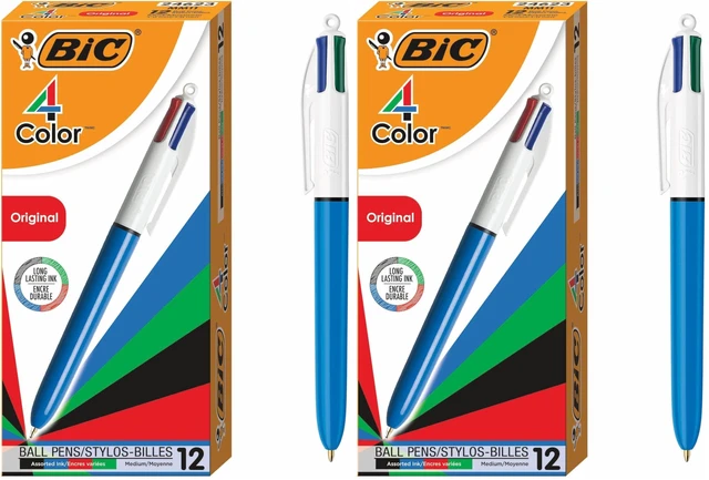 Main image of 4-Color Retractable Ballpoint Pens with 1.0 mm Medium Point and Assorted Ink Colors,(Pack of 24)