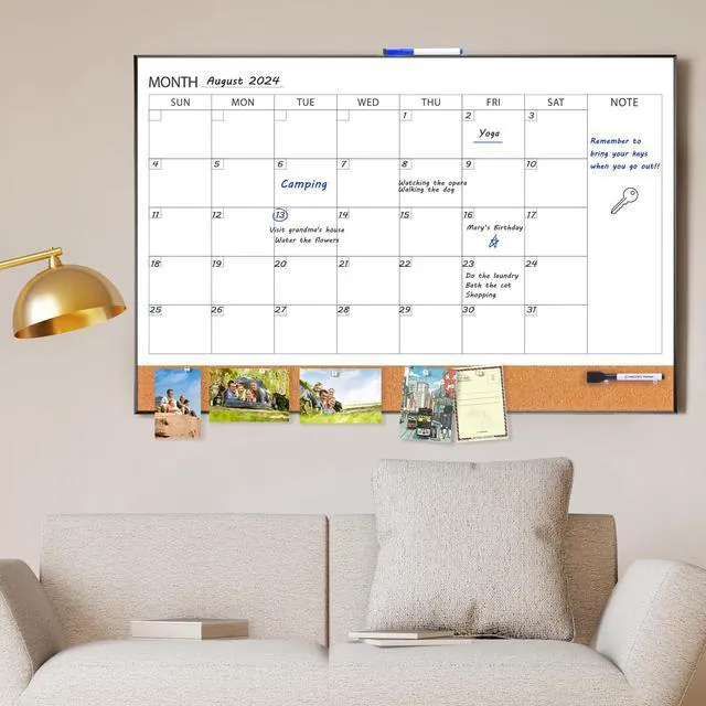 Alt view image 6 of 7 - Dry Erase Calendar with Cork Board for Wall 36"x 24" Magnetic Calendar Whiteboard with Black Frame, Monthly Combination Board for School, Home, Office