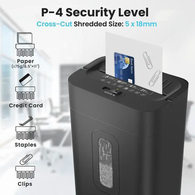 Alt view image 2 of 7 - 10-Sheet Cross Cut Paper Shredder, 5.55 Gallon Heavy Duty Shredder for Home Office, P-4 High Security Shredders for Paper/Credit Card/Mail/Staples/Clips, Portable Handle Design