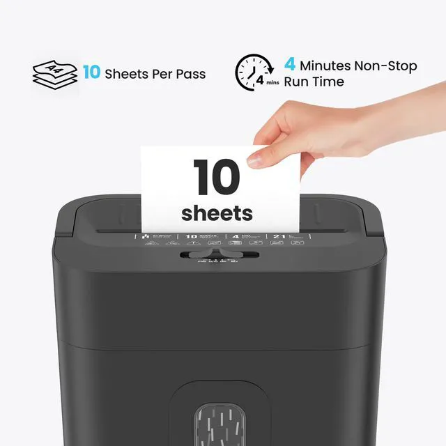 Alt view image 3 of 7 - 10-Sheet Cross Cut Paper Shredder, 5.55 Gallon Heavy Duty Shredder for Home Office, P-4 High Security Shredders for Paper/Credit Card/Mail/Staples/Clips, Portable Handle Design
