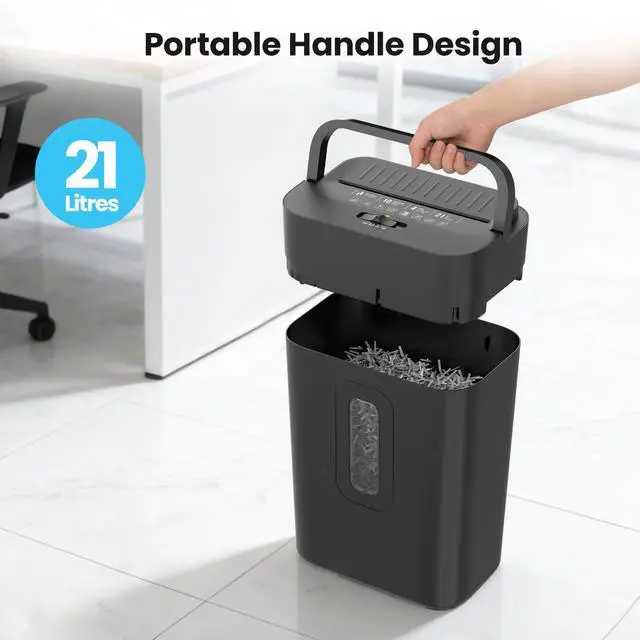 Alt view image 7 of 7 - 10-Sheet Cross Cut Paper Shredder, 5.55 Gallon Heavy Duty Shredder for Home Office, P-4 High Security Shredders for Paper/Credit Card/Mail/Staples/Clips, Portable Handle Design