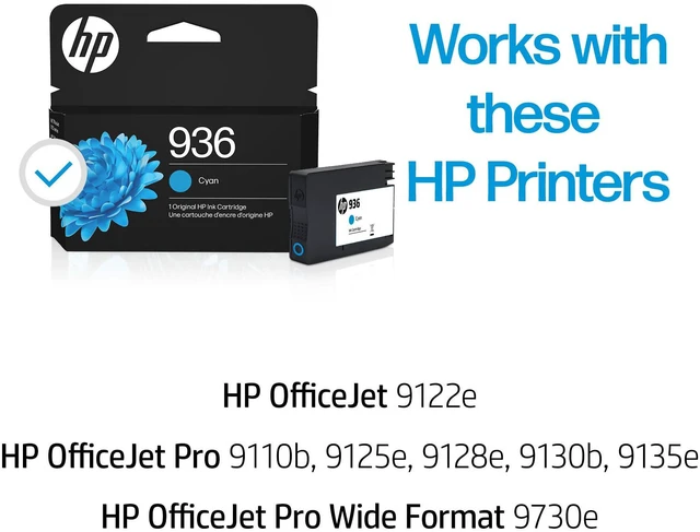 Alt view image 2 of 7 - 936 Cyan Ink Cartridge | Works with OfficeJet 9120, Pro 9110, 9120, 9130, Wide Format 9730 Series | Eligible for Instant Ink | 4S6U9LN | Packaging May Vary