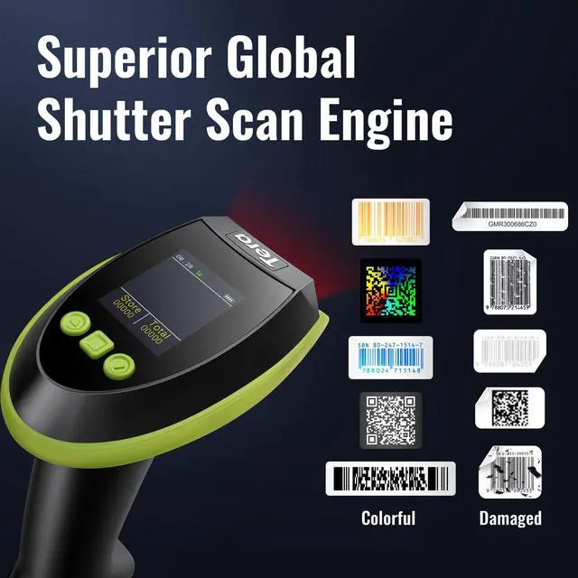 Alt view image 4 of 7 - Barcode Scanner 2D Wireless with Screen: Charging Cradle HW0009 Green 3-Button Color Screen, Works with Bluetooth 2.4G USB, 2500mAh, 1D 2D QR Scanning, Retail Warehouse Library, PC Tablet Phone