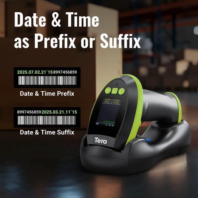 Alt view image 7 of 7 - Barcode Scanner 2D Wireless with Screen: Charging Cradle HW0009 Green 3-Button Color Screen, Works with Bluetooth 2.4G USB, 2500mAh, 1D 2D QR Scanning, Retail Warehouse Library, PC Tablet Phone