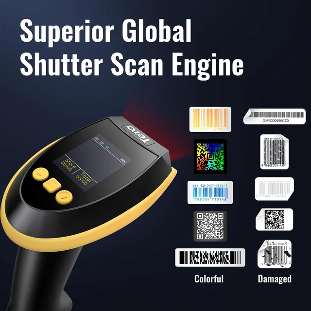 Alt view image 4 of 7 - Barcode Scanner 2D Wireless with Screen: Charging Cradle HW0009 Yellow 3-Button Color Screen, Works with Bluetooth 2.4G USB, 2500mAh, 1D 2D QR Scanning, Retail Warehouse Library, PC Tablet Phone