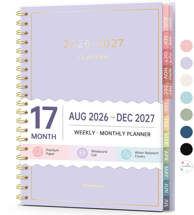 Main image of 17 Month Academic Planner 2026-2027, Aug 2026-Dec 2027, 8.5"x11" Calendar Planner Weekly and Monthly, Daily Agenda Book Organizer, College School Supplies for Student Teacher, A4, Purple