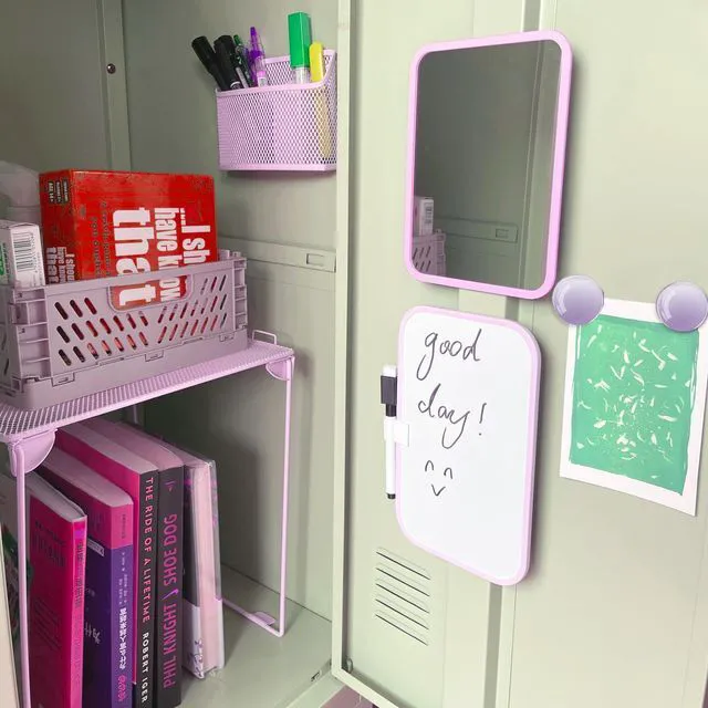 Alt view image 2 of 5 - Locker Accessories with Locker Shelf, Magnetic Mirror, Magnetic Pen Holder, Magnetic Small Whiteboard, Back to School Essentials Locker Decorations, 7 Piece Locker Organizer for Work, Purple