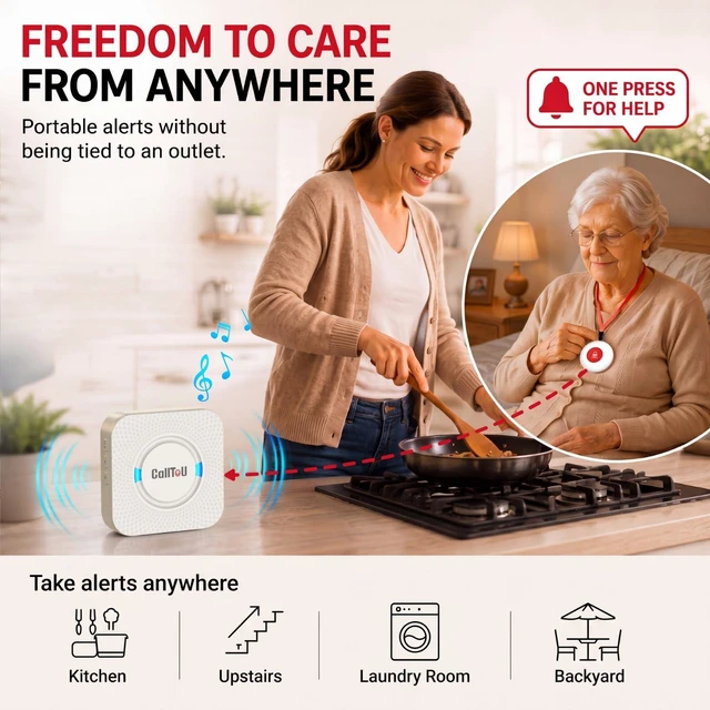 Alt view image 3 of 7 - Wireless Caregiver Pager 2 Call Buttons+2 Battery-Powered Receivers Easy Setup, Loud Whole-Home Alerts, Peace of Mind, Waterproof Call Button for Elderly, Seniors, Patients and Home Caregivers