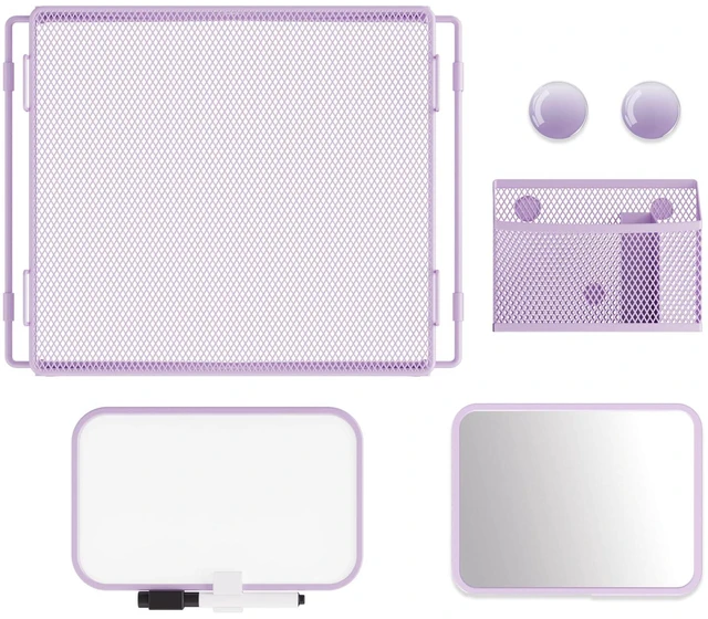 Alt view image 5 of 5 - Locker Accessories with Locker Shelf, Magnetic Mirror, Magnetic Pen Holder, Magnetic Small Whiteboard, Back to School Essentials Locker Decorations, 7 Piece Locker Organizer for Work, Purple
