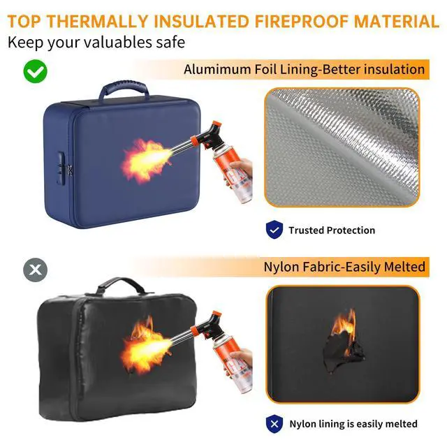 Alt view image 4 of 7 - 5200°F Fireproof Document Organizer Box with Lock, Blue (Soft) Heat Insulated 8 Layers File Protection Bag,Water-Resistant Zipper,Portable Home Office Travel Safe Storage for Files,Laptop