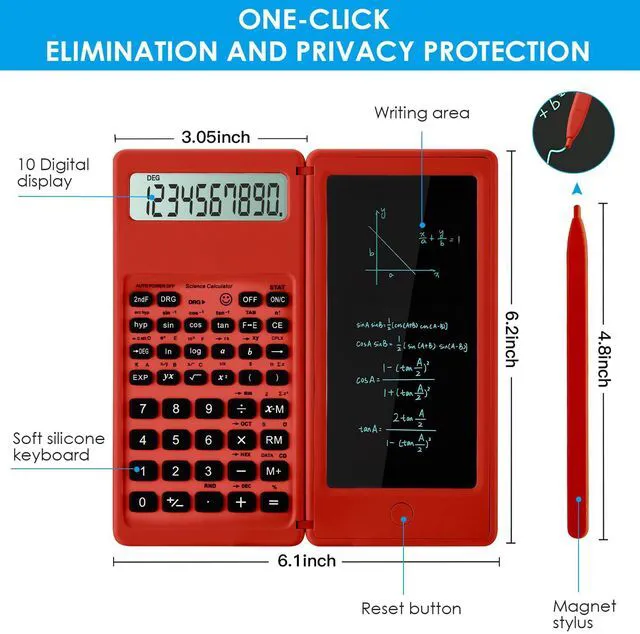 Alt view image 2 of 6 - Scientific Calculators for Students, Red Math Calculator with Notepad,10-Digit Large Screen, Classroom Must Haves for Middle High School Supplies & College (Red)