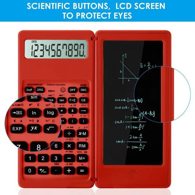 Alt view image 3 of 6 - Scientific Calculators for Students, Red Math Calculator with Notepad,10-Digit Large Screen, Classroom Must Haves for Middle High School Supplies & College (Red)