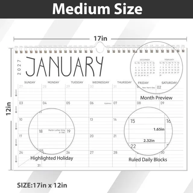 Alt view image 2 of 7 - Wall Calendar 2026-2027, 19 Months (Jun 2026-Dec 2027), 17"x12" Twin-Wire Binding Hanging Calendar, Premium Thick Paper, for Office Home Planning & Organizing