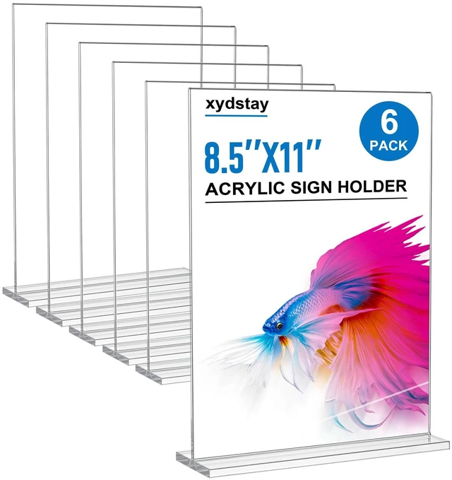 Main image of 8.5 x 11 Acrylic Sign Holder 6 pack, Clear Table Display Stand T-Shaped Plastic Menu Holder,Double-Sided Display,Vertical Sign Holder for Restaurant, Office, School, Store, and Home Use