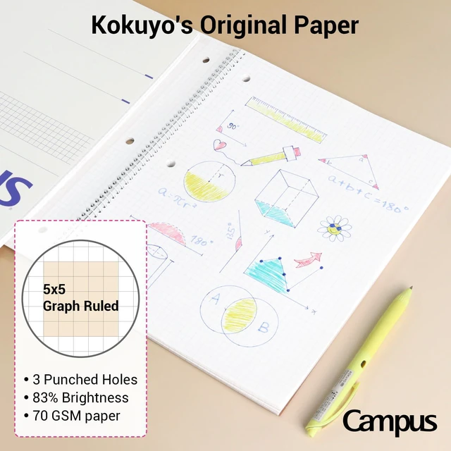 Alt view image 3 of 7 - Spiral Notebook with 5x5 Graph Paper, 3 Pack Campus 10-1/2" x 8" Subject Notebooks, 80 Sheets, Light Pink Blue Off-White 3 Holes School Spiral Journal for Study Planner Drawing (WSG-SU-400G4×3)
