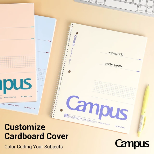 Alt view image 5 of 7 - Spiral Notebook with 5x5 Graph Paper, 3 Pack Campus 10-1/2" x 8" Subject Notebooks, 80 Sheets, Light Pink Blue Off-White 3 Holes School Spiral Journal for Study Planner Drawing (WSG-SU-400G4×3)