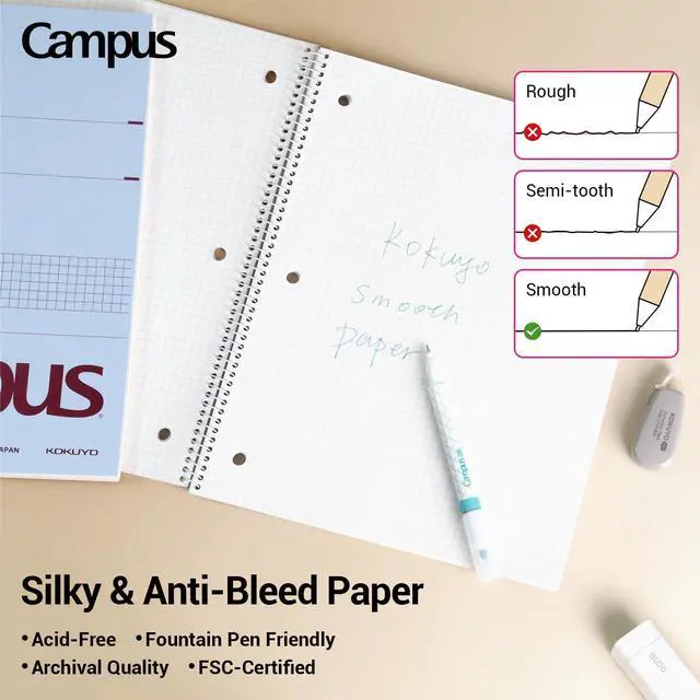 Alt view image 6 of 7 - Spiral Notebook with 5x5 Graph Paper, 3 Pack Campus 10-1/2" x 8" Subject Notebooks, 80 Sheets, Light Pink Blue Off-White 3 Holes School Spiral Journal for Study Planner Drawing (WSG-SU-400G4×3)