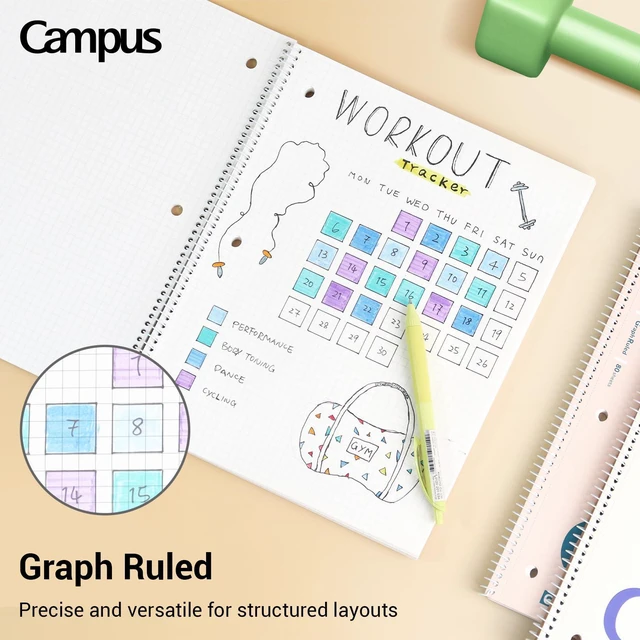 Alt view image 7 of 7 - Spiral Notebook with 5x5 Graph Paper, 3 Pack Campus 10-1/2" x 8" Subject Notebooks, 80 Sheets, Light Pink Blue Off-White 3 Holes School Spiral Journal for Study Planner Drawing (WSG-SU-400G4×3)