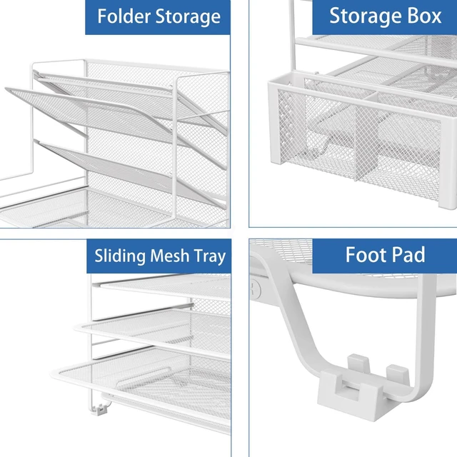 Alt view image 4 of 6 - 7 Tier Desk File Organizer, Letter Tray Paper Organizer with Pen Holder and Metal Hanging Basket, White