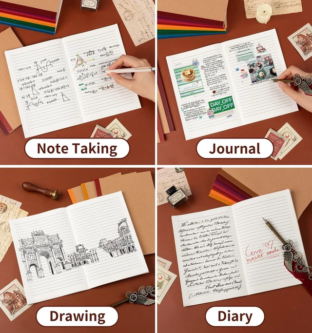Alt view image 6 of 7 - 60 Pack Lined Notebook Journals Bulk, 8.3x 5.5Kraft Cover Lined Notebooks A5 Ruled Composition Notebook, Kraft Cover with Vintage Spines, 60 Pages for School Office Travel(Vintage-Lined-60 pack)