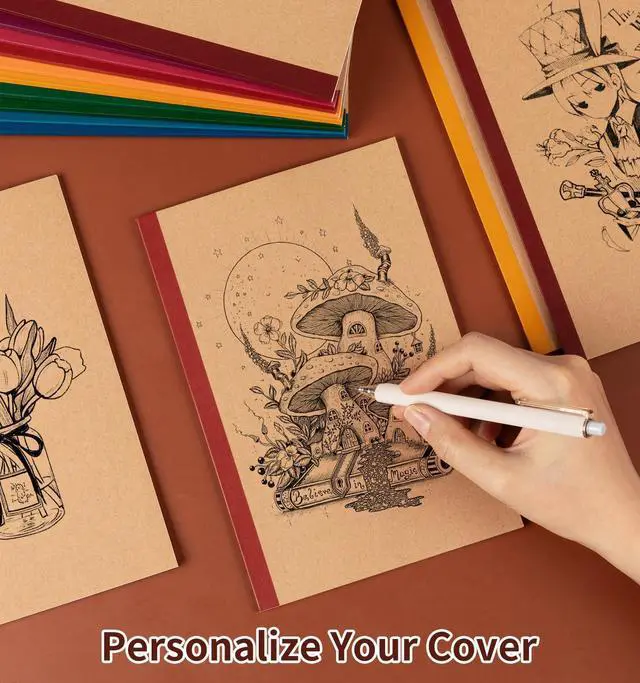 Alt view image 4 of 7 - 60 Pack Lined Notebook Journals Bulk, 8.3x 5.5Kraft Cover Lined Notebooks A5 Ruled Composition Notebook, Kraft Cover with Vintage Spines, 60 Pages for School Office Travel(Vintage-Lined-60 pack)