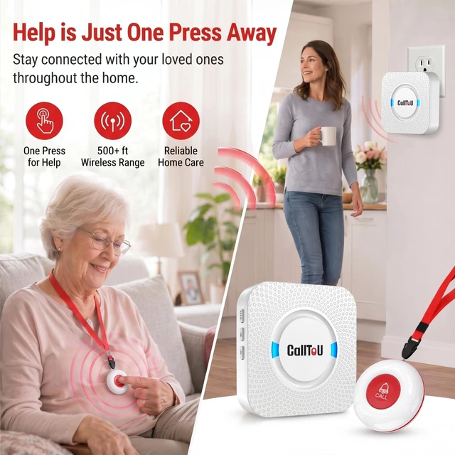 Alt view image 2 of 7 - Caregiver Pager Wireless Call Button Smart Bell Nurse Alert System Easy Setup, Loud Whole-Home Alerts, Peace of Mind, Waterproof Call Button for Elderly, Seniors, Patients and Home Caregivers