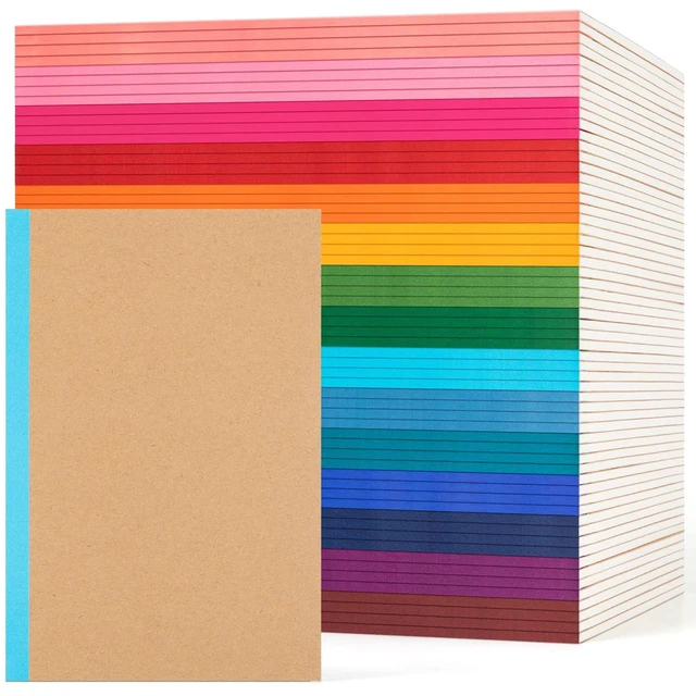 Main image of 60Pack Lined Notebook Journals Bulk, A5 College Ruled Composition Notebook 8.3x 5.5 Kraft Cover with Rainbow Spines, 15 Colors 30 Sheets/60 Pages, for School Office Travel(Rainbow-Lined-60 Pack)
