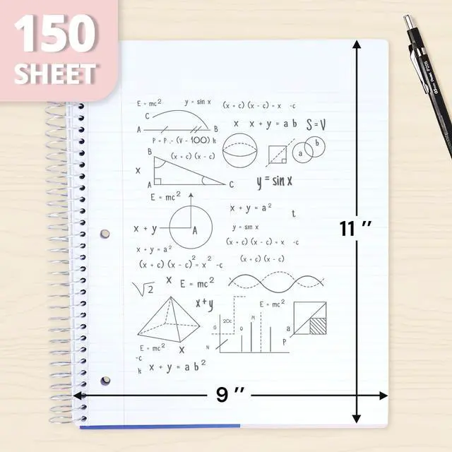 Alt view image 2 of 7 - Pink 3 Subject Spiral Notebook College Ruled 3 Pack, 300 Pages 150 Sheets, 9 x 11 in, 6 Pack Waterproof Plastic Cover, Durable, School Notebooks, Homework, Test Prep