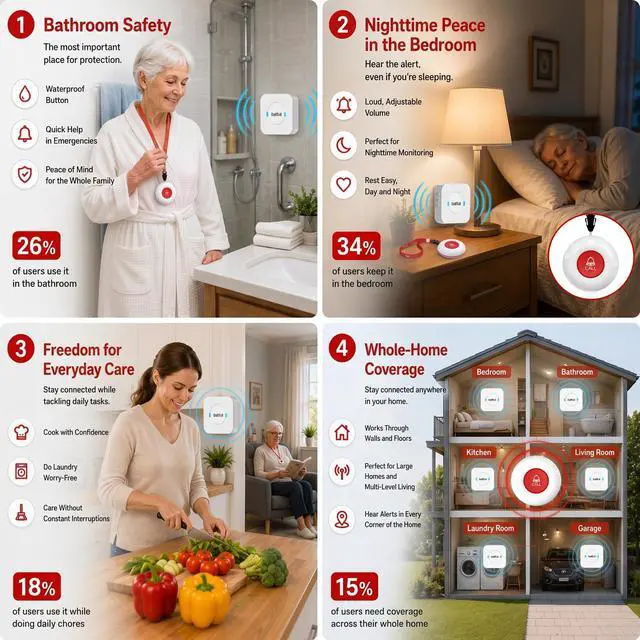 Alt view image 4 of 7 - Caregiver Pager Wireless Call Button Smart Bell Nurse Alert System Easy Setup, Loud Whole-Home Alerts, Peace of Mind, Waterproof Call Button for Elderly, Seniors, Patients and Home Caregivers