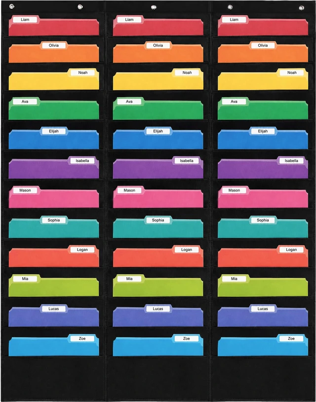 Main image of 36 Pocket File Pocket Chart, Black, 42" Wide x 55" Tall Versatile Wall Hanging File Folder Organizer for Classrooms, Offices, Home, and More - Wall Folder Organizer