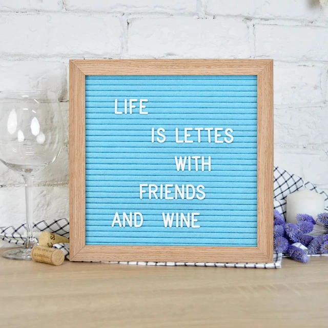 Alt view image 3 of 7 - Felt Letter Board with 294 Letters, 10 x 10 Inch, Blue & Wood Changeable Message Board, Wooden Frame, Wall Mount, Numbers, Symbols, Custom Name Sign, Classroom & Home Birthday Decor