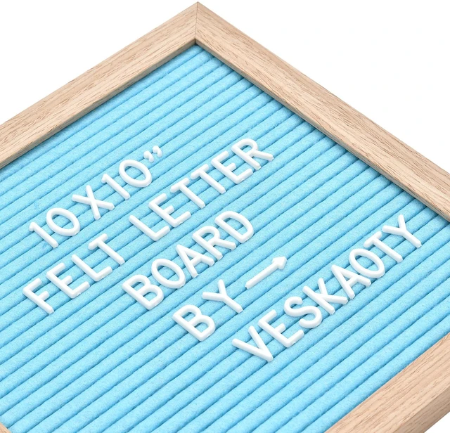 Alt view image 2 of 7 - Felt Letter Board with 294 Letters, 10 x 10 Inch, Blue & Wood Changeable Message Board, Wooden Frame, Wall Mount, Numbers, Symbols, Custom Name Sign, Classroom & Home Birthday Decor