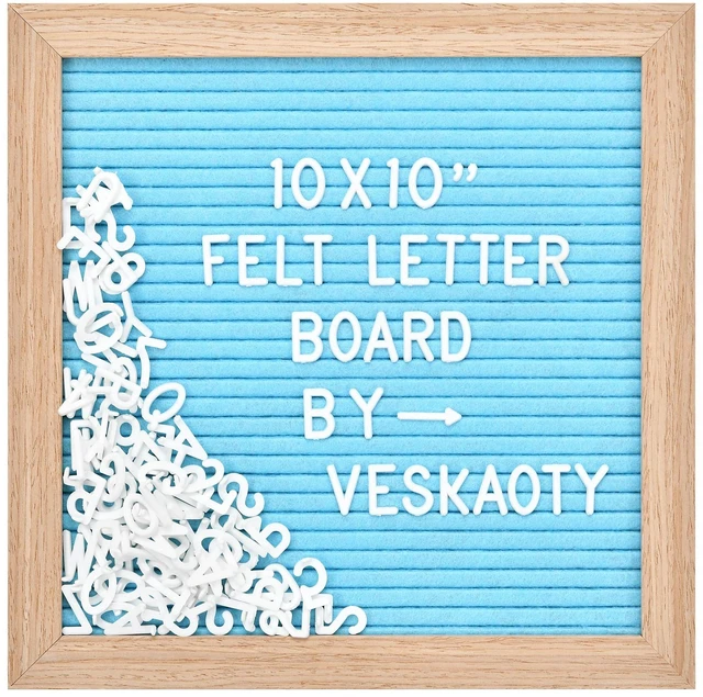 Main image of Felt Letter Board with 294 Letters, 10 x 10 Inch, Blue & Wood Changeable Message Board, Wooden Frame, Wall Mount, Numbers, Symbols, Custom Name Sign, Classroom & Home Birthday Decor