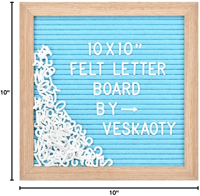Alt view image 7 of 7 - Felt Letter Board with 294 Letters, 10 x 10 Inch, Blue & Wood Changeable Message Board, Wooden Frame, Wall Mount, Numbers, Symbols, Custom Name Sign, Classroom & Home Birthday Decor