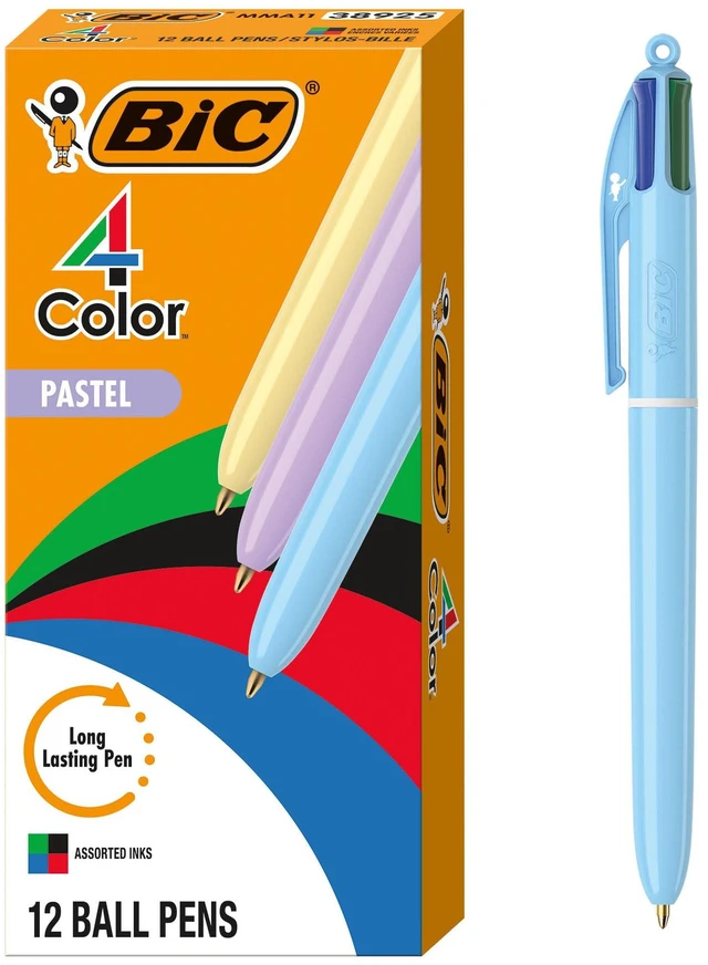 Main image of 4 Color Pastel Ballpoint Pen with 1.0 mm Medium Point, 12-Count 1.0 Mm Tip Size | Retractable Design | Smooth Writing Experience | Ideal for School or Office Use