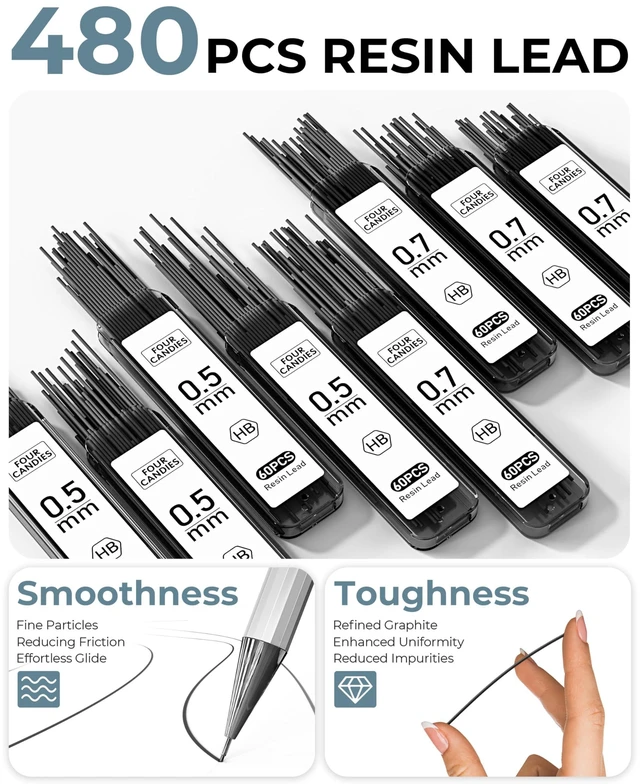 Alt view image 5 of 7 - Metal Mechanical Pencil Set, 0.5/0.7mm, 8-Pack with Case, Two Sizes 480 Leads, 3 Erasers+9 Refills, for School Writing, Sketching, Art Drawing & Professional Drafting