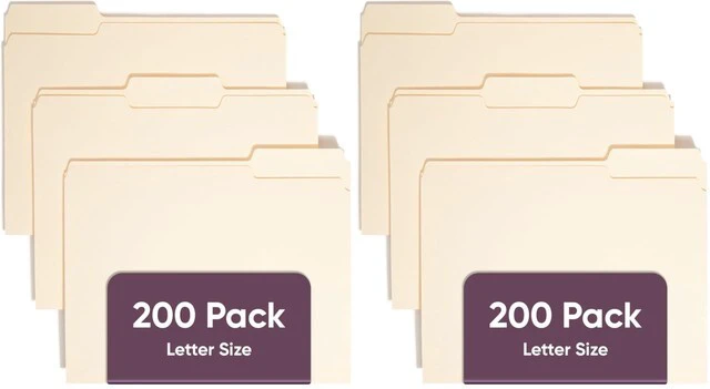 Main image of File Folders Letter Sized,1/3-Cut Tab,Assorted Positions,Letter Size Manila Folders,200 Per Box,(Pack of 2)