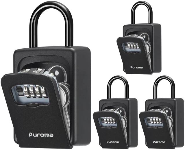 Main image of Key Lock Box Large with Code Lockbox Outdoor Wall Mount 4 Black Resettable Combination, For Guest Realtor & House Outside, High-capacity, Hold 5 Keys, Portable, Doorknob, Weatherproof