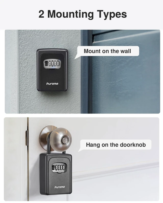 Alt view image 7 of 7 - Key Lock Box Large with Code Lockbox Outdoor Wall Mount 2 Black Resettable Combination, For Guest Realtor & House Outside, High-capacity, Hold 5 Keys, Portable, Doorknob, Weatherproof