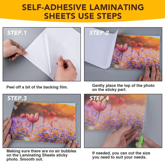 Alt view image 3 of 6 - 80 PCS Self Laminating Sheets, Self Adhesive Laminating Sheets 8.5 x 11 Self-adhesive Cold Laminating Sheets No Machine No Heat Self Sealing Laminate Sheets Ultrasound for Stickers
