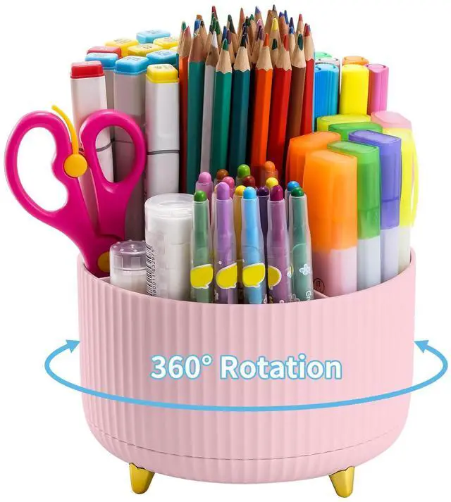 Main image of Desk Organizer, 360-Degree Rotating Pen Holder, Desk Organizers and Accessories with 5 Compartments Pencil Organizer, Art Supply Storage Box Caddy for Office, Home(Pink)