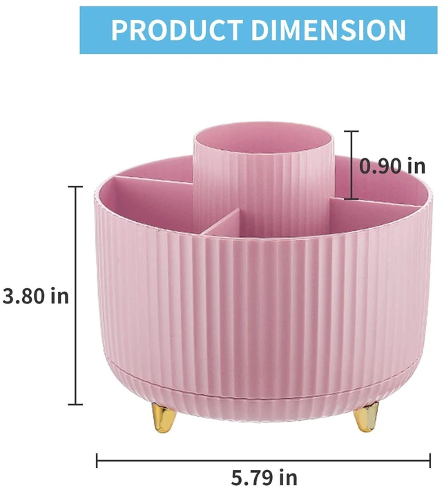 Alt view image 5 of 7 - Desk Organizer, 360-Degree Rotating Pen Holder, Desk Organizers and Accessories with 5 Compartments Pencil Organizer, Art Supply Storage Box Caddy for Office, Home(Pink)
