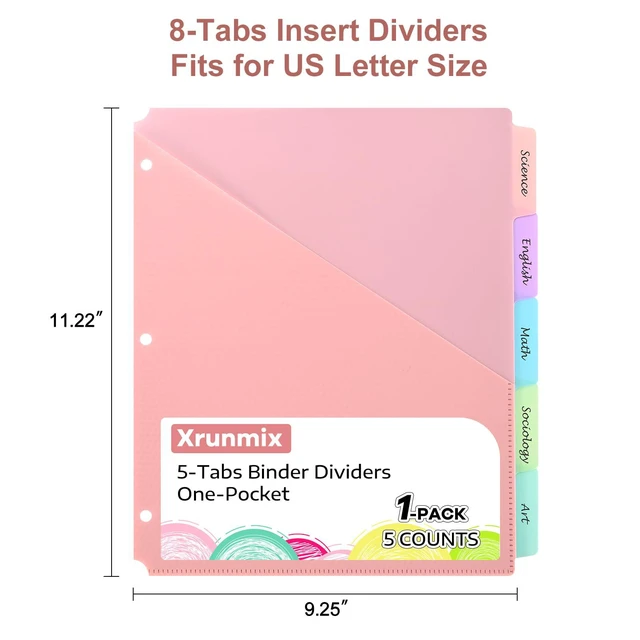 Alt view image 3 of 6 - 5 Tabs Dividers with Pockets for 3 Ring Binder, 5 Counts Binder Dividers for US Letter Size, Binder Dividers with Tabs for School Office Organization(XY025) (12)