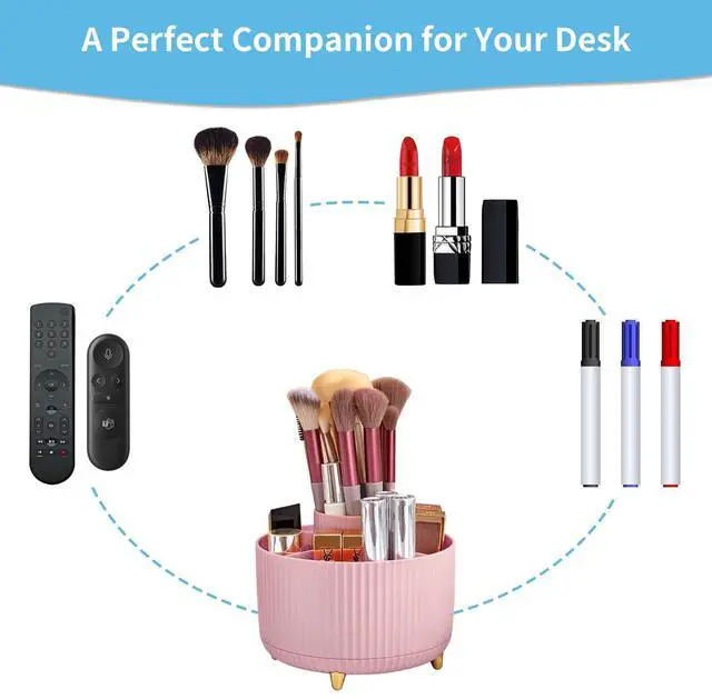 Alt view image 6 of 7 - Desk Organizer, 360-Degree Rotating Pen Holder, Desk Organizers and Accessories with 5 Compartments Pencil Organizer, Art Supply Storage Box Caddy for Office, Home(Pink)