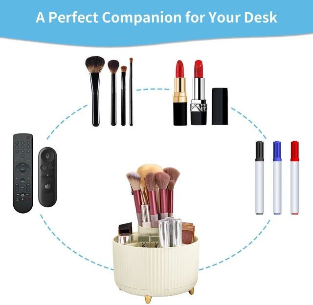 Alt view image 6 of 7 - Desk Organizer, 360-Degree Rotating Pen Holder, 5-Compartment Pencil Organizer, Art Supply Storage Box Caddy for Office and Home (Ivory)