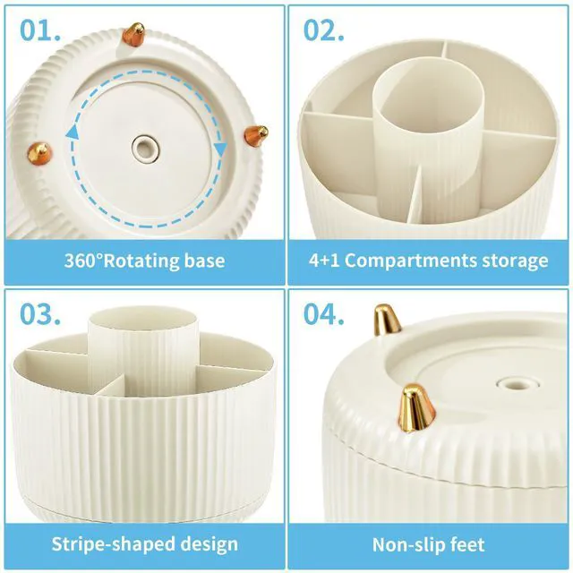 Alt view image 4 of 7 - Desk Organizer, 360-Degree Rotating Pen Holder, 5-Compartment Pencil Organizer, Art Supply Storage Box Caddy for Office and Home (Ivory)