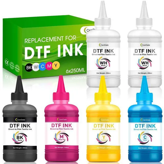 Main image of Premium DTF Ink 1500ML - DTF Transfer Ink for PET Film, Refill DTF Ink for Epson ET-8550, L1800, L800, R2400, P400, P800, XP15000, Heat Transfer Printing Direct to Film (250ml x 6, CMYK Wh)