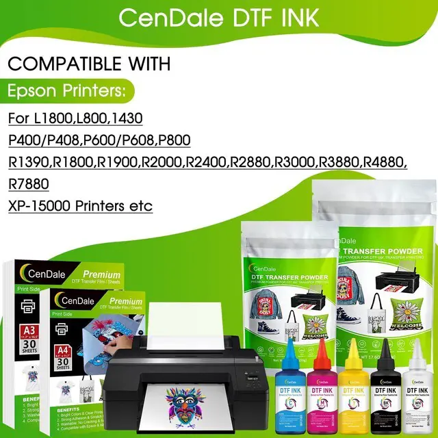 Alt view image 3 of 6 - Premium DTF Ink 1500ML - DTF Transfer Ink for PET Film, Refill DTF Ink for Epson ET-8550, L1800, L800, R2400, P400, P800, XP15000, Heat Transfer Printing Direct to Film (250ml x 6, CMYK Wh)